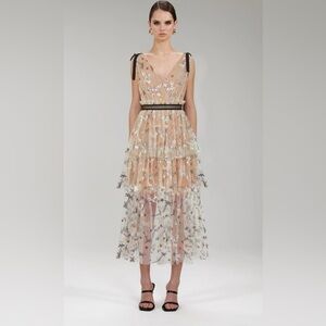 Self-portrait star mesh midi nude dress